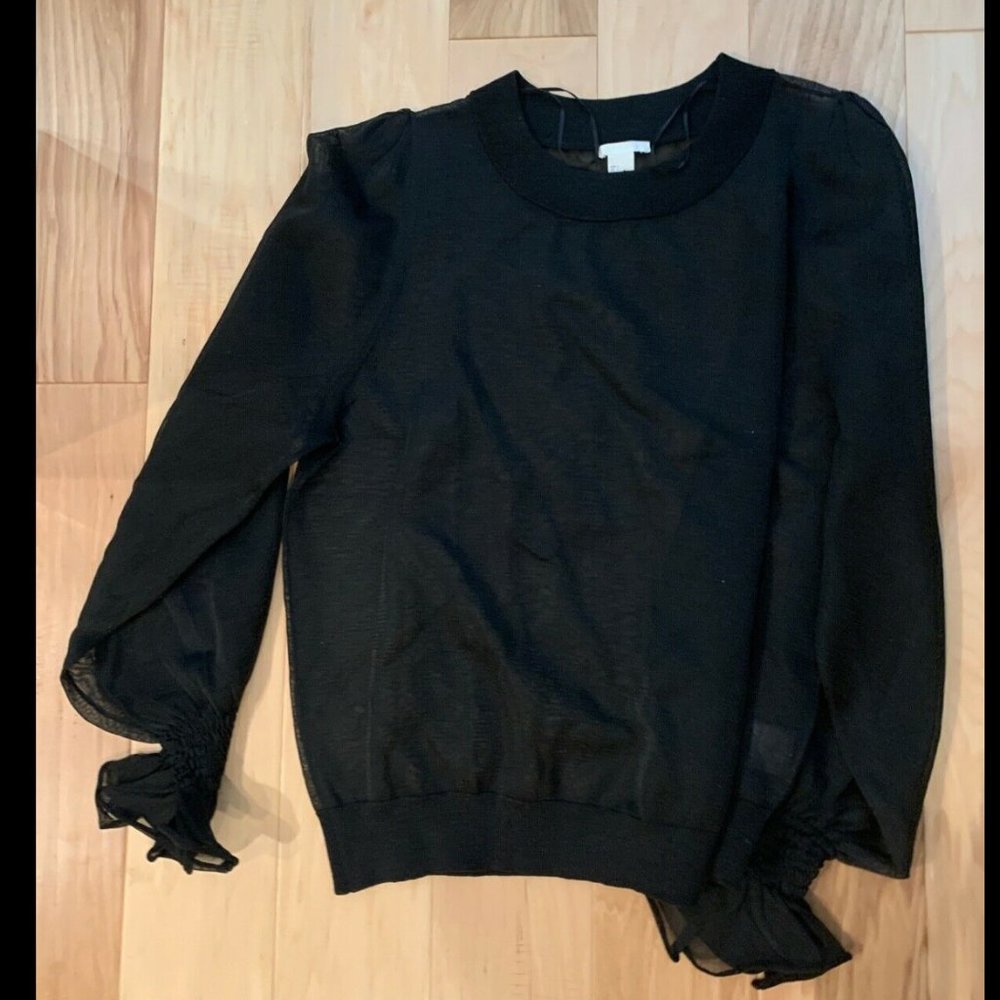 H&M Sheer Black Top with Puffy Sleeves Blouse